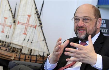 European Parliament President Schulz answers a question during the Reuters Future of the Euro Zone Summit in Brussels