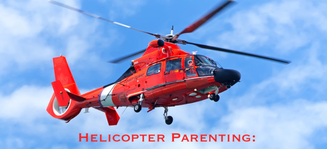 Red rescue helicopter moving in blue sky