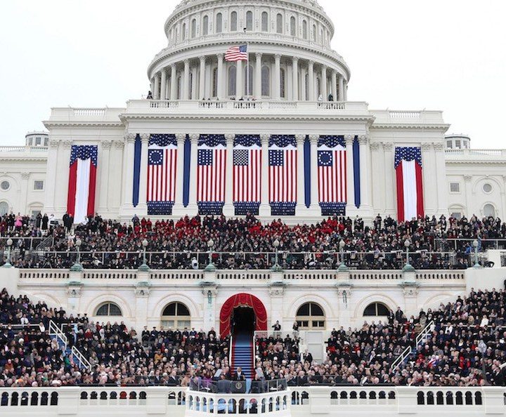 WASHINGTON, DC - JANUARY 21:  U.S. President Barack Obama gives his inauguration address during the public ceremonial inauguration on the West Front of the U.S. Capitol January 21, 2013 in Washington, DC.   Barack Obama was re-elected for a second term as President of the United States.  (Photo by Justin Sullivan/Getty Images)