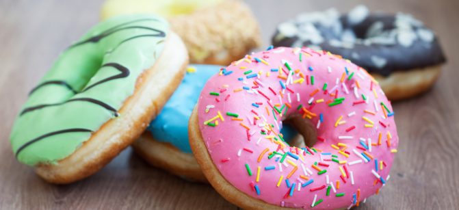 Donuts  on a wooden background