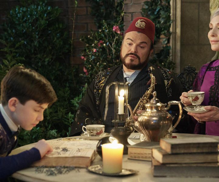 Magic is just a passing fez: Lewis (Owen Vaccaro), Uncle Jonathan (Jack Black) and Mrs. Zimmerman (Cate Blanchett) in The House with a Clock in its Walls.